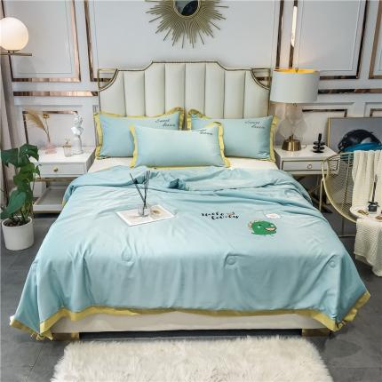 91家纺网 家纺一手货源 找家纺 寐居家纺 2021新款轻奢天丝刺绣夏被 抹茶绿-恐龙