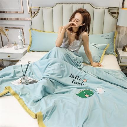 寐居家纺 2021新款轻奢天丝刺绣夏被 抹茶绿-恐龙