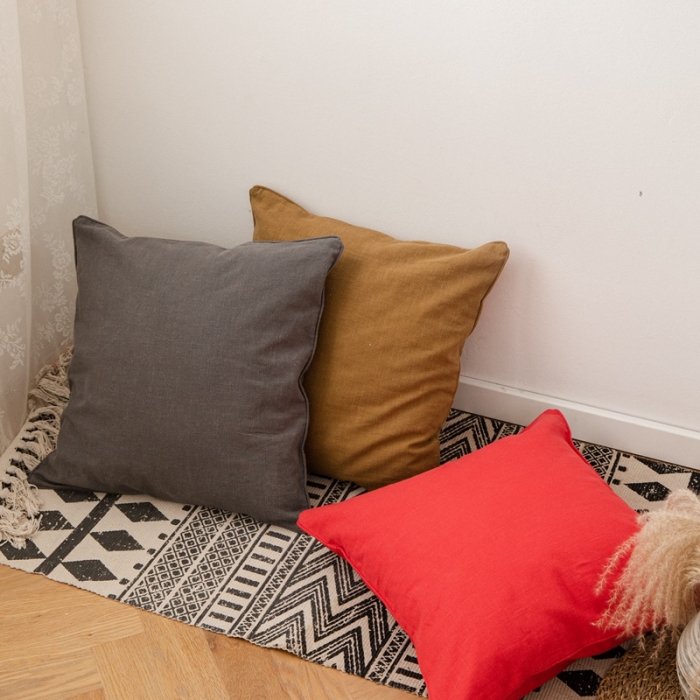 91家纺网 家纺一手货源 找家纺 （总）美茉 2023新款纯色棉麻抱枕----嵌绳款