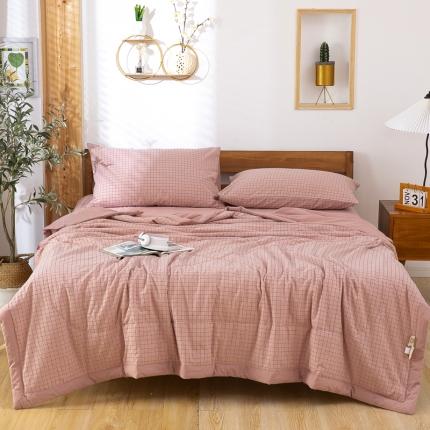 天瑜家纺 2023新款全棉色织水洗棉夏被 豆沙小格