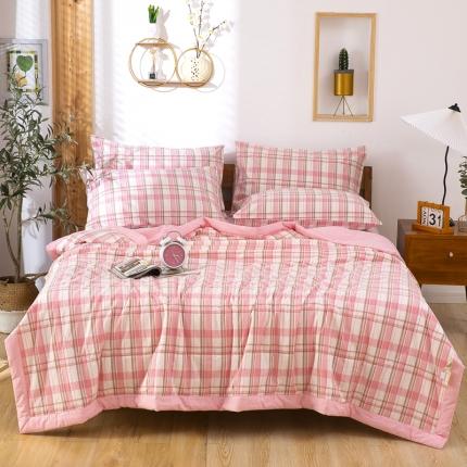 91家纺网 家纺一手货源 找家纺 天瑜家纺 2023新款全棉色织水洗棉夏被 粉彩格