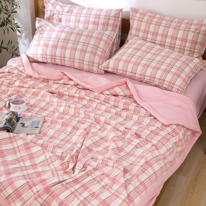 91家纺网 家纺一手货源 找家纺 天瑜家纺 2023新款全棉色织水洗棉夏被 粉彩格