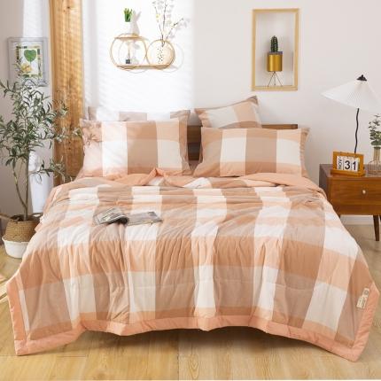 91家纺网 家纺一手货源 找家纺 天瑜家纺 2023新款全棉色织水洗棉夏被 粉大格