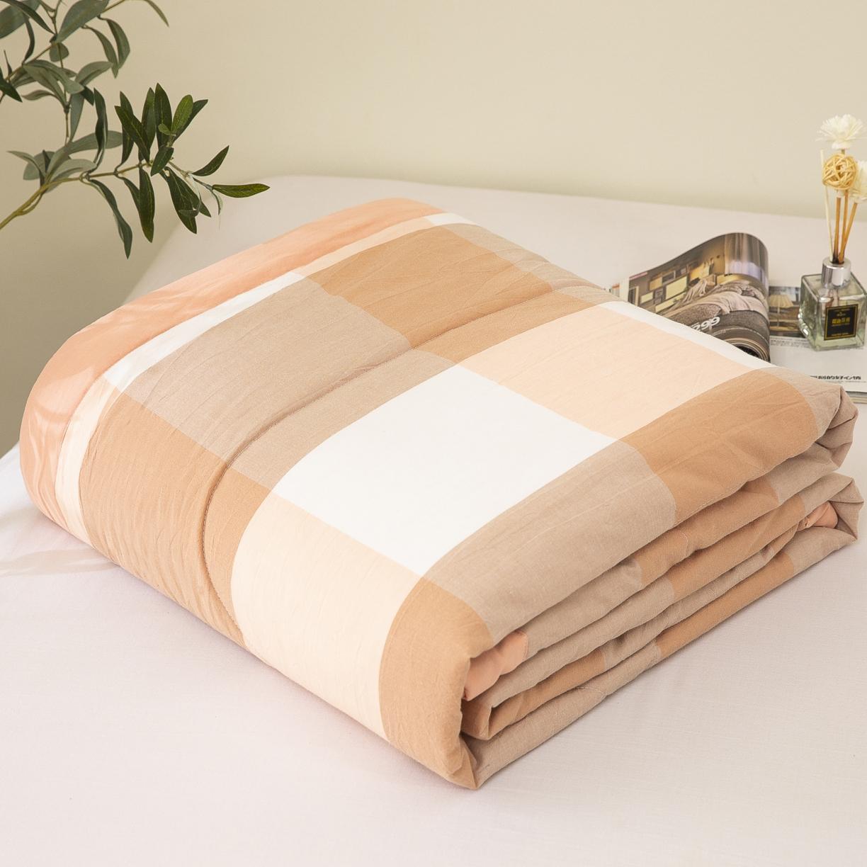 91家纺网 家纺一手货源 找家纺 天瑜家纺 2023新款全棉色织水洗棉夏被 粉大格