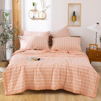 91家纺网 家纺一手货源 找家纺 天瑜家纺 2023新款全棉色织水洗棉夏被 粉宽条