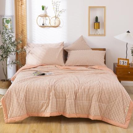 天瑜家纺 2023新款全棉色织水洗棉夏被 粉小格