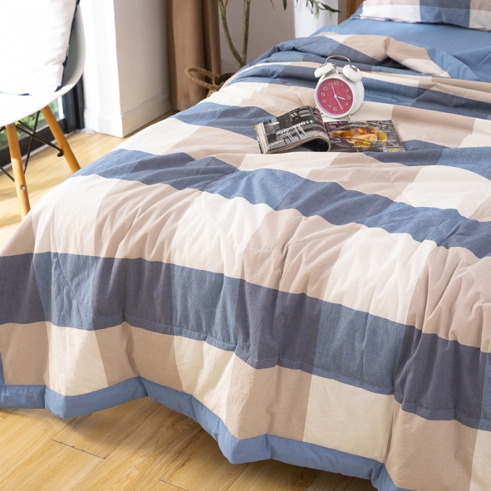 91家纺网 家纺一手货源 找家纺 天瑜家纺 2023新款全棉色织水洗棉夏被 蓝大格