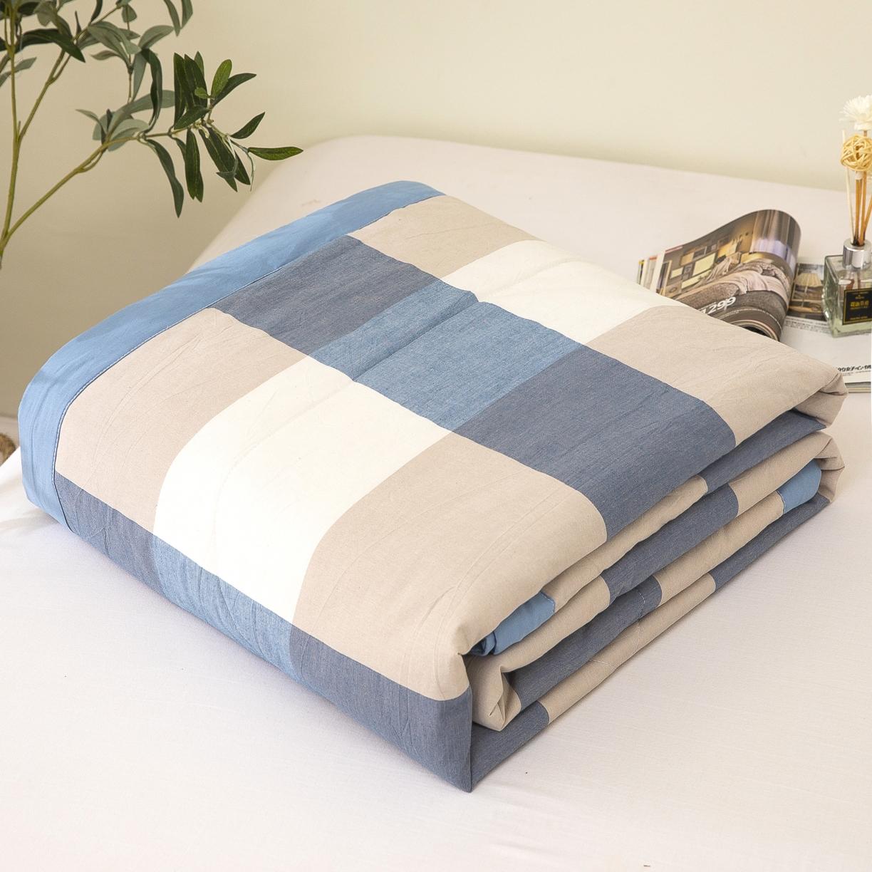 91家纺网 家纺一手货源 找家纺 天瑜家纺 2023新款全棉色织水洗棉夏被 蓝大格