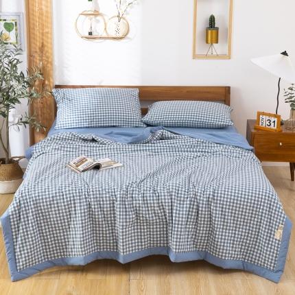 91家纺网 家纺一手货源 找家纺 天瑜家纺 2023新款全棉色织水洗棉夏被 蓝小格