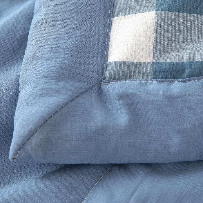 91家纺网 家纺一手货源 找家纺 天瑜家纺 2023新款全棉色织水洗棉夏被 蓝中格