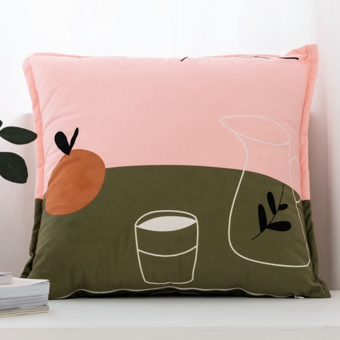 91家纺网 家纺一手货源 找家纺 美茉 2021新款针织棉绒印花靠垫 希农-粉