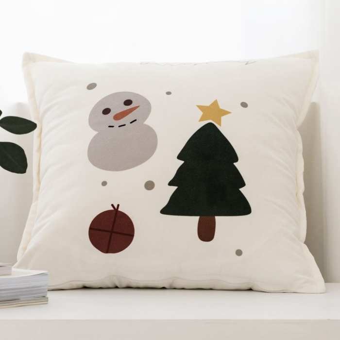 91家纺网 家纺一手货源 找家纺 美茉 2021新款针织棉绒印花靠垫 雪人