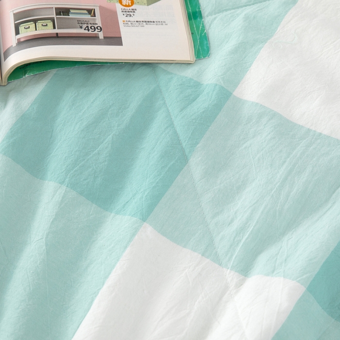 91家纺网 家纺一手货源 找家纺 天瑜家纺 2023新款全棉色织水洗棉夏被 绿大格