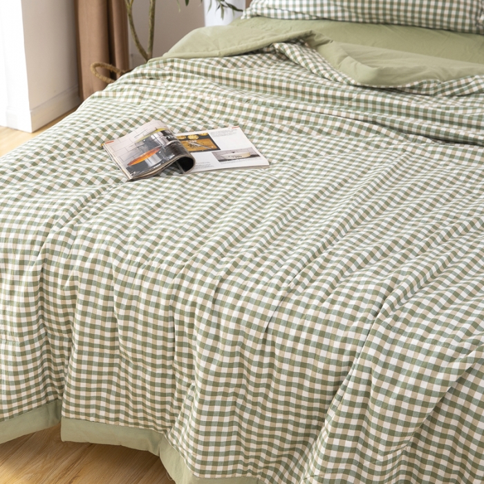 91家纺网 家纺一手货源 找家纺 天瑜家纺 2023新款全棉色织水洗棉夏被 绿小格