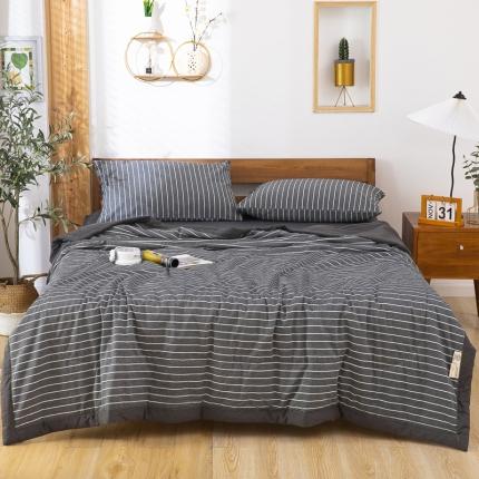 91家纺网 家纺一手货源 找家纺 天瑜家纺 2023新款全棉色织水洗棉夏被 深灰细条