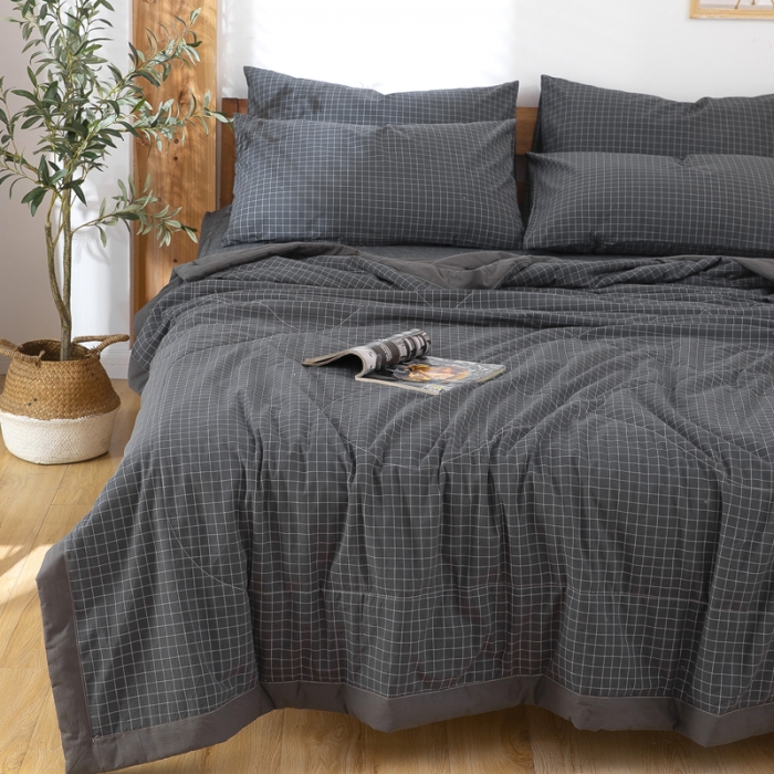 91家纺网 家纺一手货源 找家纺 天瑜家纺 2023新款全棉色织水洗棉夏被 深灰小格