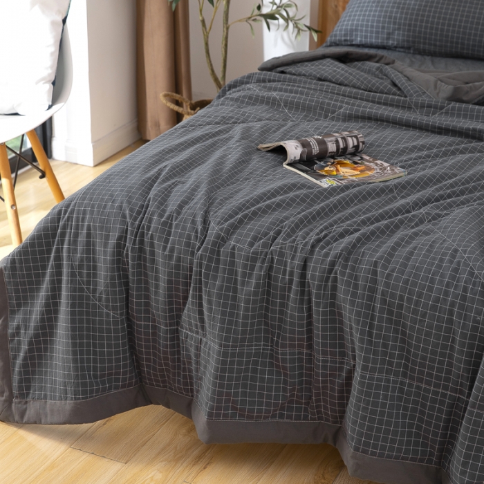 91家纺网 家纺一手货源 找家纺 天瑜家纺 2023新款全棉色织水洗棉夏被 深灰小格