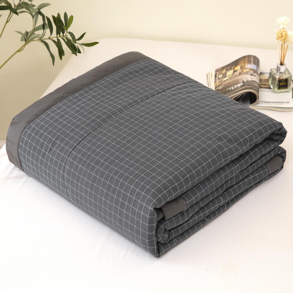 91家纺网 家纺一手货源 找家纺 天瑜家纺 2023新款全棉色织水洗棉夏被 深灰小格