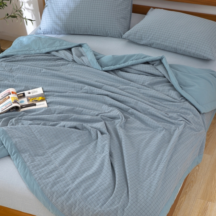 91家纺网 家纺一手货源 找家纺 天瑜家纺 2023新款全棉色织水洗棉夏被 雾兰小格