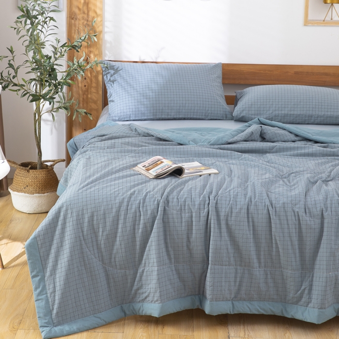 91家纺网 家纺一手货源 找家纺 天瑜家纺 2023新款全棉色织水洗棉夏被 雾兰小格