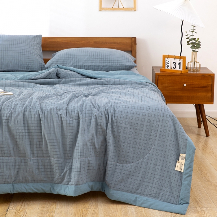 91家纺网 家纺一手货源 找家纺 天瑜家纺 2023新款全棉色织水洗棉夏被 雾兰小格