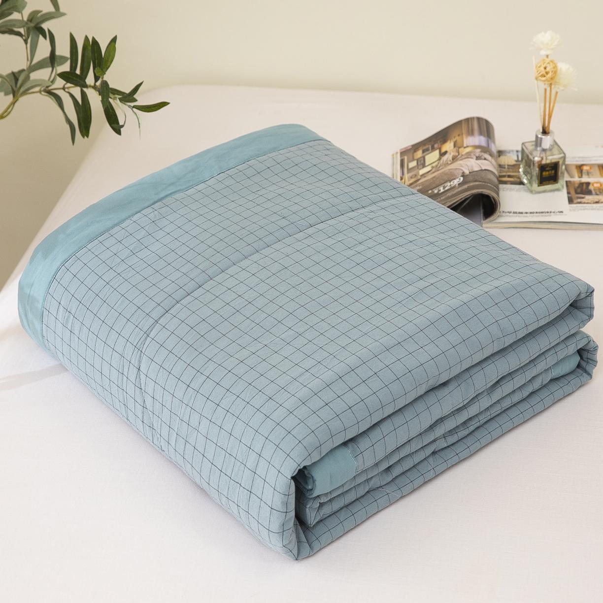 91家纺网 家纺一手货源 找家纺 天瑜家纺 2023新款全棉色织水洗棉夏被 雾兰小格