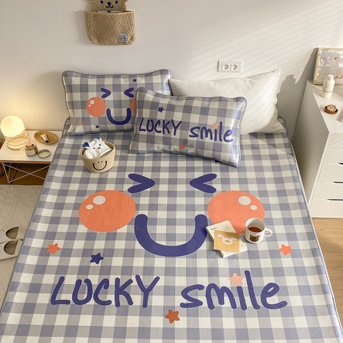 91家纺网 家纺一手货源 找家纺 雅居纺家纺 2022新款大版800D印花冰丝席 开心笑脸