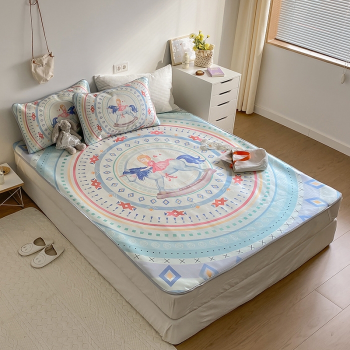 91家纺网 家纺一手货源 找家纺 雅居纺家纺 2022新款大版800D印花冰丝席 木马回忆