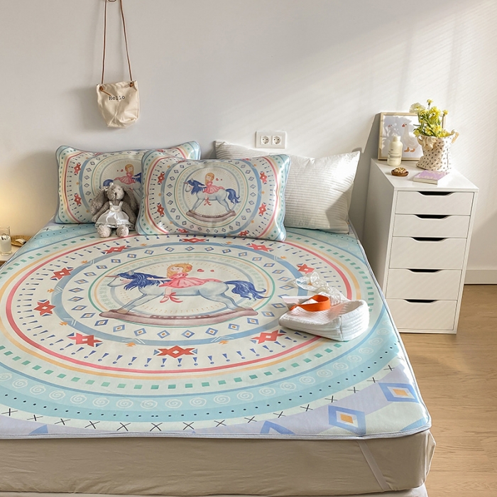 91家纺网 家纺一手货源 找家纺 雅居纺家纺 2022新款大版800D印花冰丝席 木马回忆