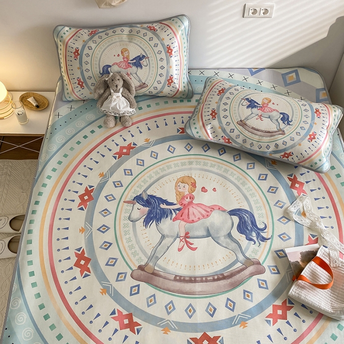 91家纺网 家纺一手货源 找家纺 雅居纺家纺 2022新款大版800D印花冰丝席 木马回忆