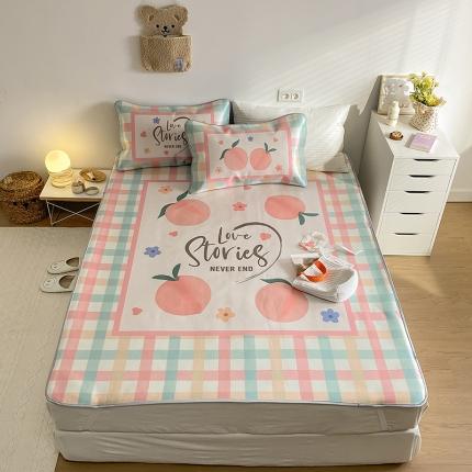 雅居纺家纺 2022新款大版800D印花冰丝席 水蜜桃