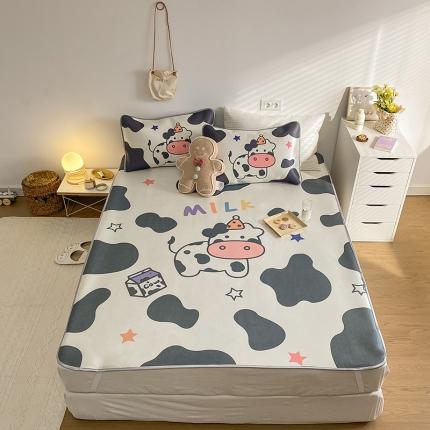 91家纺网 家纺一手货源 找家纺 雅居纺家纺 2022新款大版800D印花冰丝席 幸福牛牛