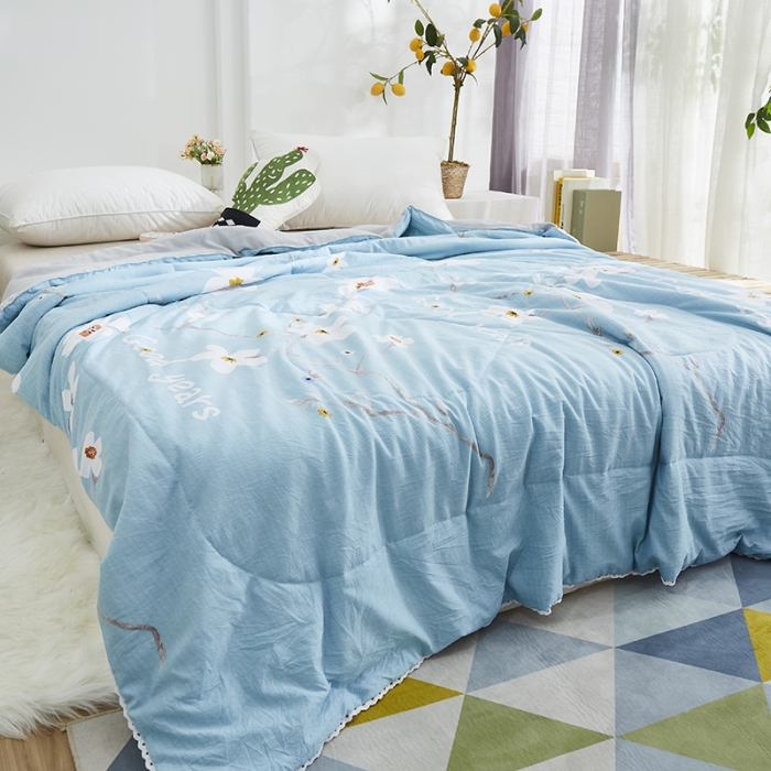 91家纺网 家纺一手货源 找家纺 畅销被业2024新款水洗棉夏被夏凉被 百花盛开