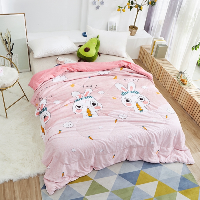 91家纺网 家纺一手货源 找家纺 畅销被业2024新款水洗棉夏被夏凉被 可爱兔