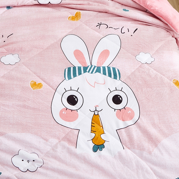 91家纺网 家纺一手货源 找家纺 畅销被业2024新款水洗棉夏被夏凉被 可爱兔