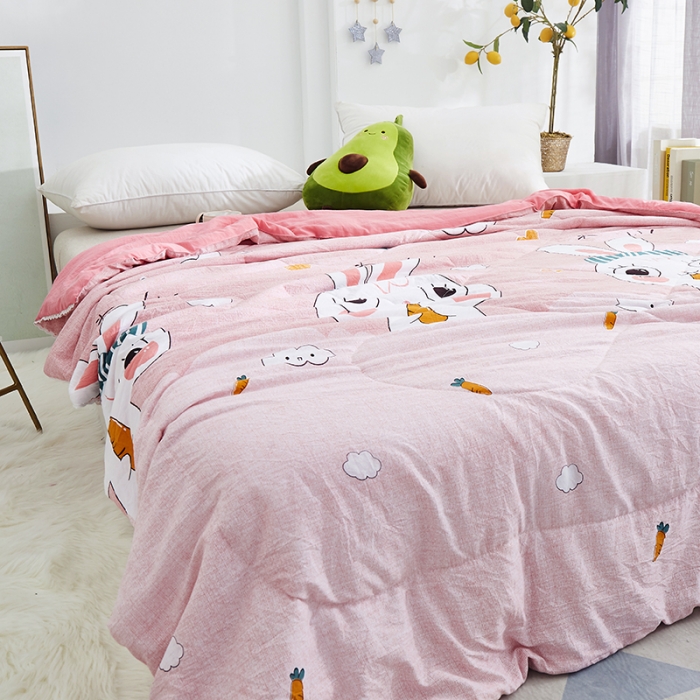 91家纺网 家纺一手货源 找家纺 畅销被业2024新款水洗棉夏被夏凉被 可爱兔