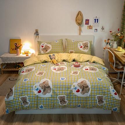 91家纺网 家纺一手货源 找家纺 梦家居 2021春季新品全棉小清新四件套爱心熊