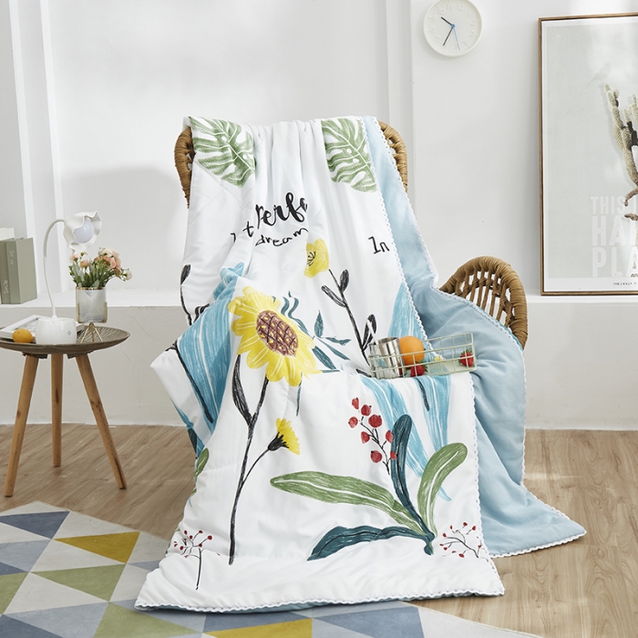 91家纺网 家纺一手货源 找家纺 畅销被业2024新款水洗棉夏被夏凉被 向日葵