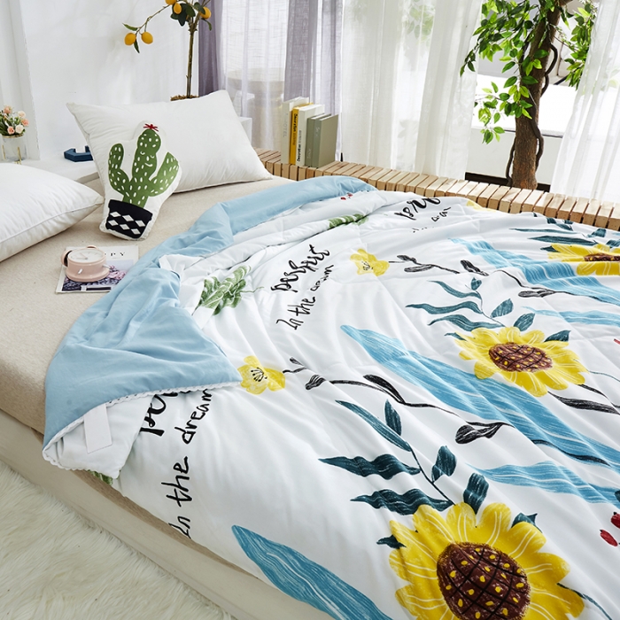 91家纺网 家纺一手货源 找家纺 畅销被业2024新款水洗棉夏被夏凉被 向日葵