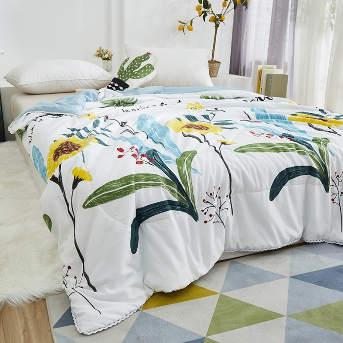 91家纺网 家纺一手货源 找家纺 畅销被业2024新款水洗棉夏被夏凉被 向日葵