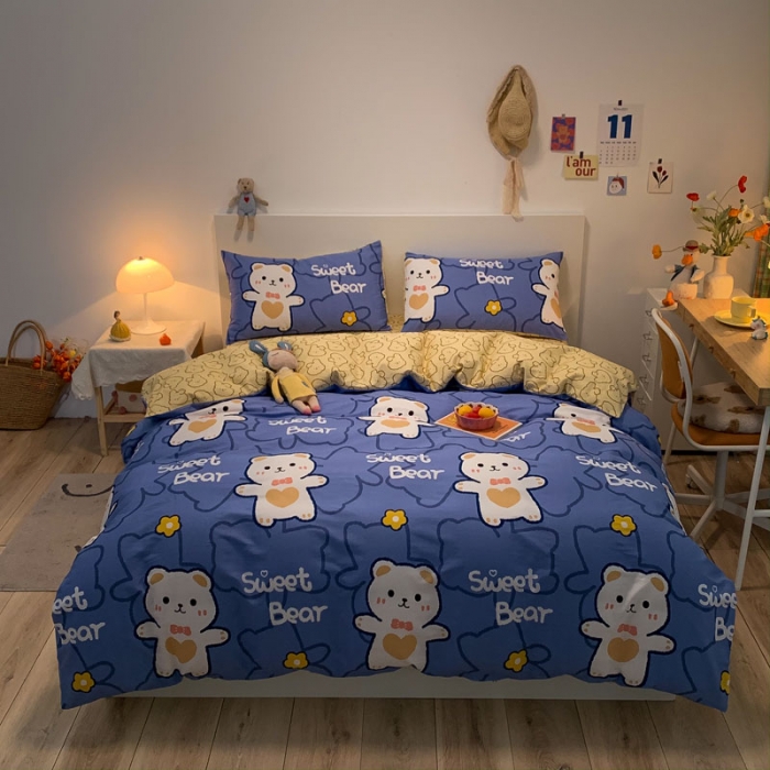 91家纺网 家纺一手货源 找家纺 梦家居 2021春季新品全棉小清新四件套布丁熊