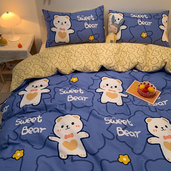 91家纺网 家纺一手货源 找家纺 梦家居 2021春季新品全棉小清新四件套布丁熊