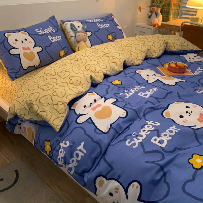 91家纺网 家纺一手货源 找家纺 梦家居 2021春季新品全棉小清新四件套布丁熊