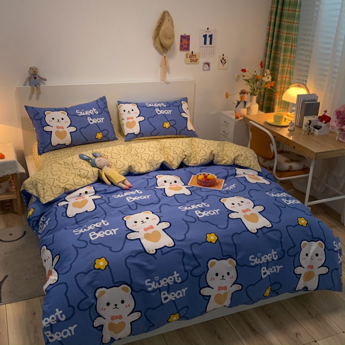 91家纺网 家纺一手货源 找家纺 梦家居 2021春季新品全棉小清新四件套布丁熊