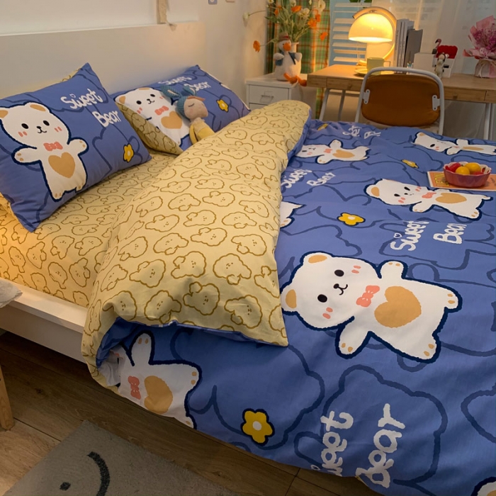 91家纺网 家纺一手货源 找家纺 梦家居 2021春季新品全棉小清新四件套布丁熊