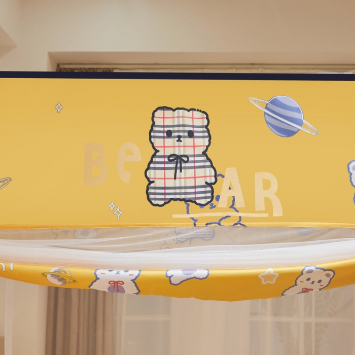 91家纺网 家纺一手货源 找家纺 卓尔居 2022年新款大顶免安装全底床笠款蚊帐 小熊-黄