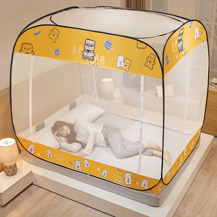 91家纺网 家纺一手货源 找家纺 卓尔居 2022年新款大顶免安装全底床笠款蚊帐 小熊-黄