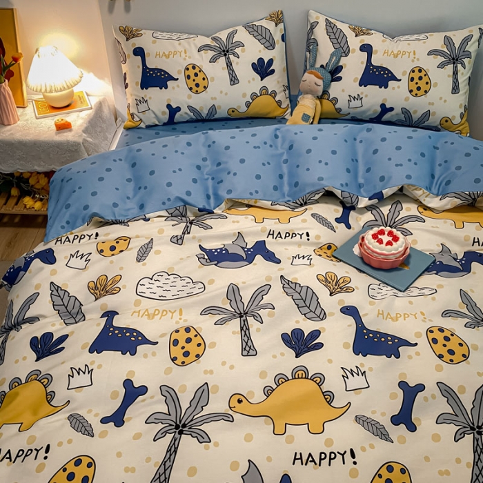 91家纺网 家纺一手货源 找家纺 梦家居 2021春季新品全棉小清新四件套恐龙家族