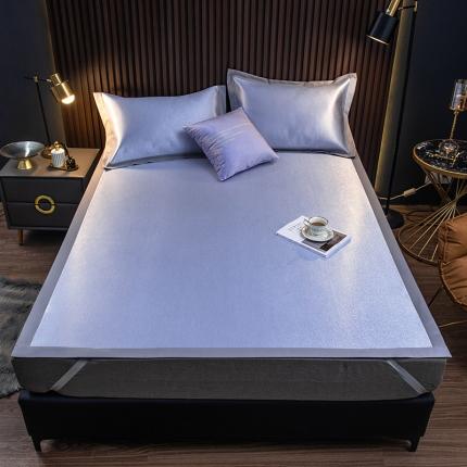 91家纺网 家纺一手货源 找家纺 苏拉家居2021新款800D肌理纹冰丝凉席三件套 心动-巴黎蓝
