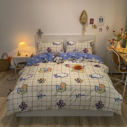 91家纺网 家纺一手货源 找家纺 梦家居 2021春季新品全棉小清新四件套小彩熊